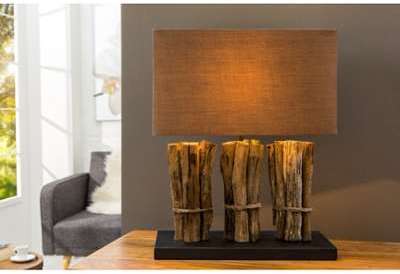 Lampe à poser design en bois flotté coloris brun a