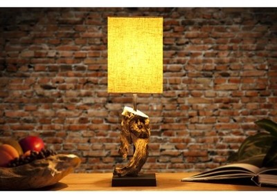 Lampe à poser 15cm en bois flotté et lin beige