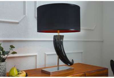 Lampe à poser design en métal tissu noir avec corne Lampe à poser design en métal