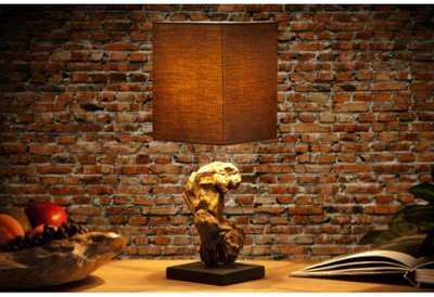 Lampe de 15cm en bois flotté et lin marron