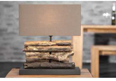 Lampe de 40cm en bois flotté et lin marron