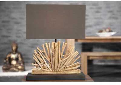 Lampe de 50cm en bois flotté et lin marron