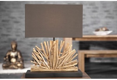Lampe de 50cm en bois flotté et lin marron