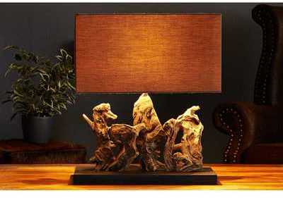 Lampe à poser de 40cm en bois flotté et lin brun