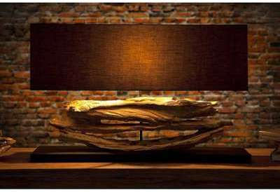 Lampe de 55 cm en bois flotté et lin noir