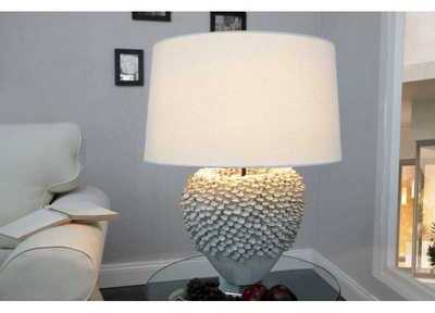 Lampe à poser en céramique blanche à motif florale