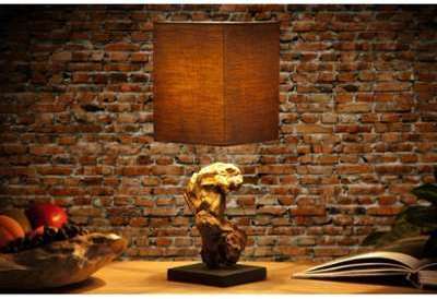 Lampe à poser design en bois lin marron Bodil 45 cm Lampe à poser design en bois