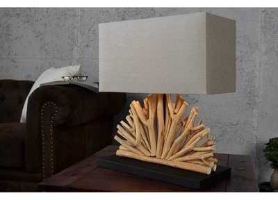 Lampe de 40 cm en bois flotté et lin écrue
