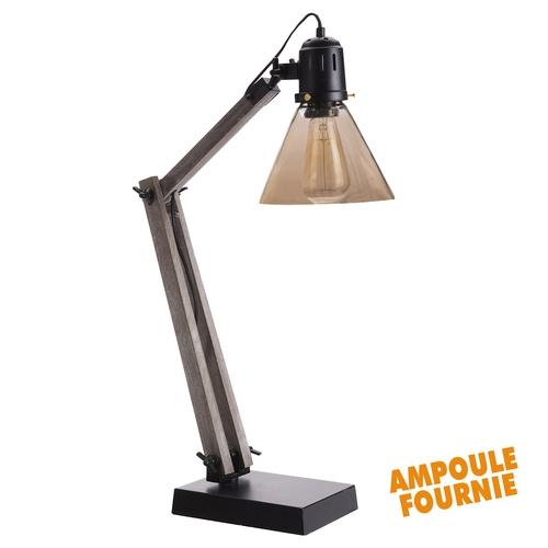 Lampe à poser style industriel structure bois abat