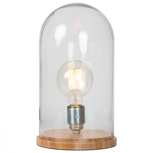 Lampe cloche en verre avec socle en bois