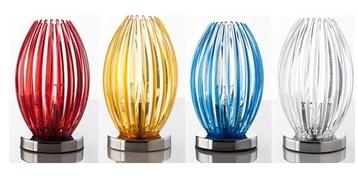 Lampe à poser design transparent, rouge ou bleu GR