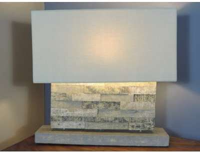 Lampe à poser rectangle en bois patiné gris 50 cm