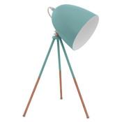 Lampe à poser trépied en métal bleu et cuivre orie
