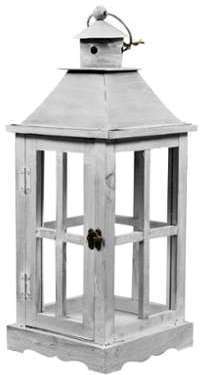 LANTERNE BOIS CERUSE BLANC 19x19x47cm LANTERNE BOIS CERUSE BLANC
