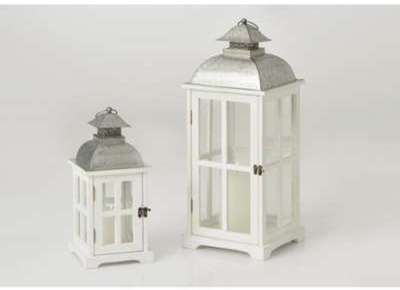 Set 2 lanternes bois blanc Joséphine h 62 cm Set 2 lanternes bois blanc