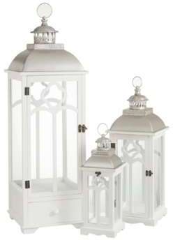 Set de 3 lanternes fleur blanc et argent Set de 3 lanternes fleur blanc
