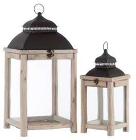 Set de 2 lanternes bois et verre naturel Set de 2 lanternes bois et