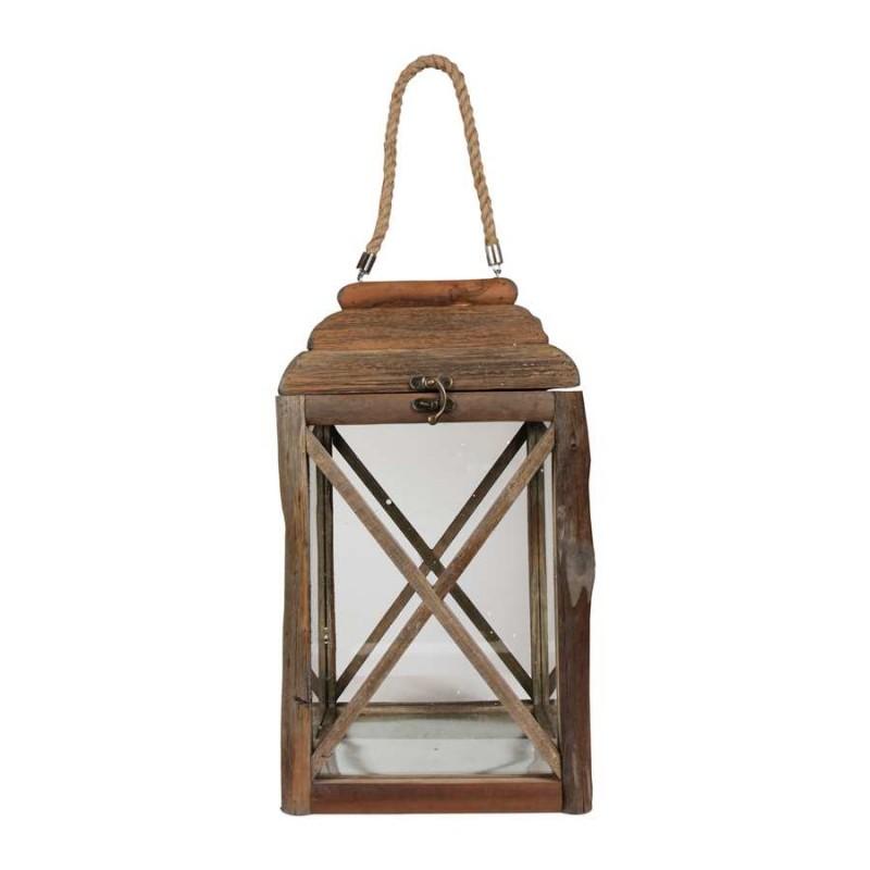 Lanterne campagne en bois vieilli trappeur 28 cm naturel Lanterne campagne en bois