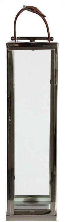 Lanterne en inox avec anse en cuir Athéna hauteur 69cmverre Lanterne en inox avec anse