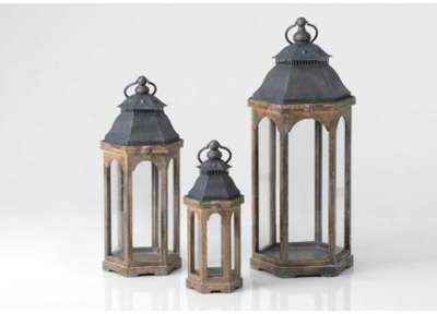 Set de 3 lanternes patiné bois mile h87 cm Set de 3 lanternes patiné
