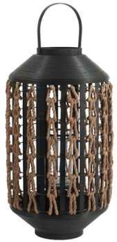 Lanterne 72 cm exotique rotin noir et corde naturel Lanterne 72 cm exotique rotin