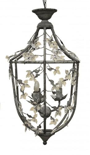 Lanterne Fer Forgé Feuillages gris Clair