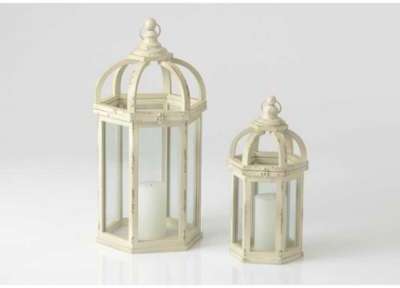 Set de 2 lanternes dôme en bois blanchi h 70 cm Set de 2 lanternes dôme en