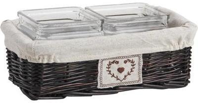 Bougeoir en osier 24 cm + 2 pots en verre