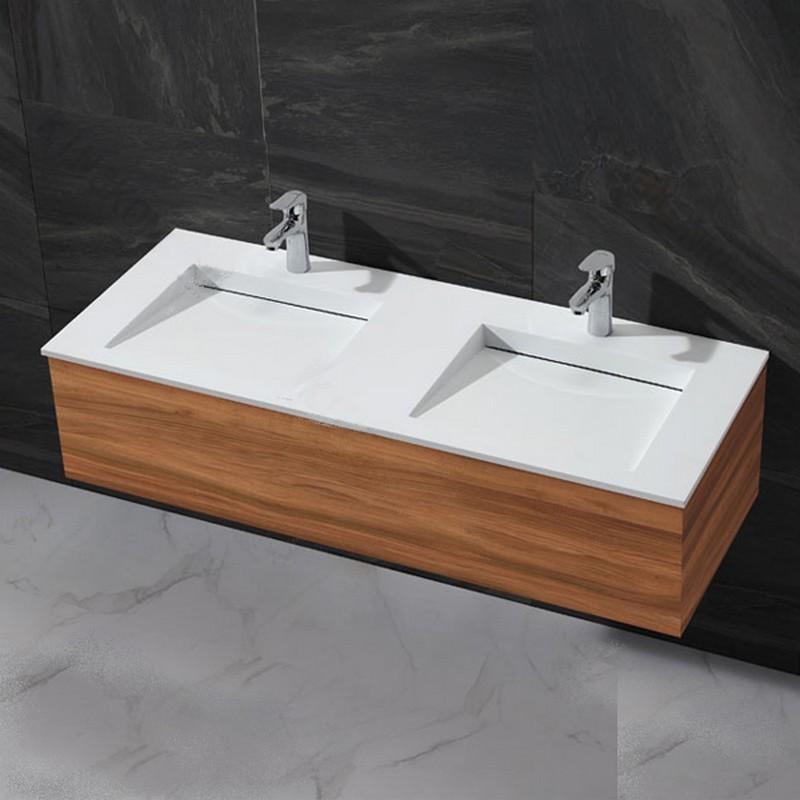 Lavabo à Poser Double Vasque Composite Blanc Mat,