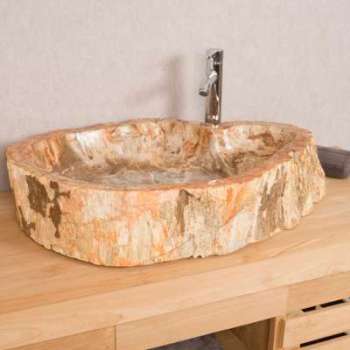 Vasque salle de bain en bois fossilisé pétrifié à poser Vasque salle de bain en bois