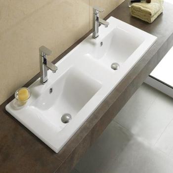 Lavabo encastrable double vasque céramique - 120x4