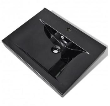VidaXL Vasque à poser en céramique noir perçage po