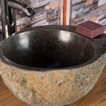 Vasque à poser en GALET DE RIVIERE 35 cm porte sav