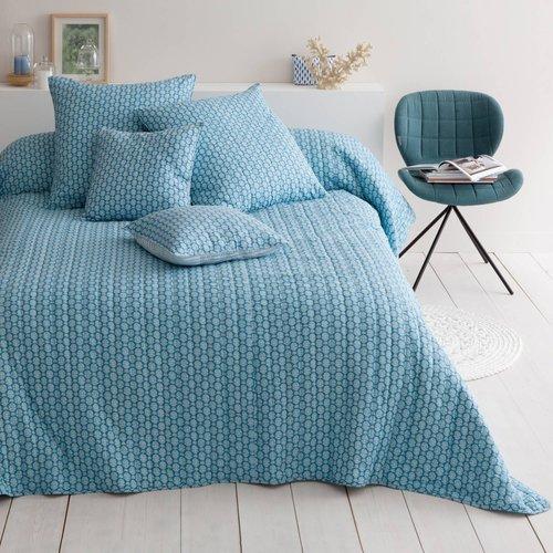 Plaid ou couvre-lit boutis coton Indila bleu Harmo