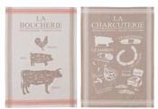Torchon 100 coton charcuterie taupe rouge 50x75cm - Torchon 100 coton charcuterie