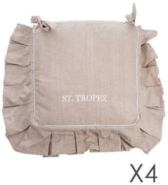 Lot de 4 galettes de chaises 40x40cm en lin coloris Lot de 4 galettes de chaises