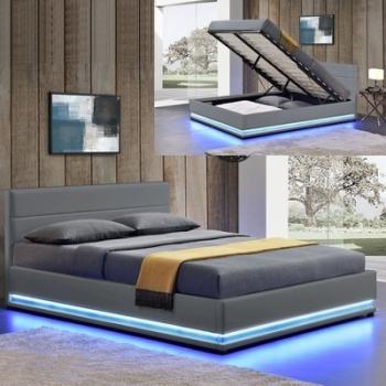 Lit led avec coffre de rangement AVA - Couleurs - Gris Lit led avec coffre de rangement