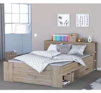 Lit en bois avec tiroir imitation chêne brossé 160x200 Lit en bois avec tiroir imitation