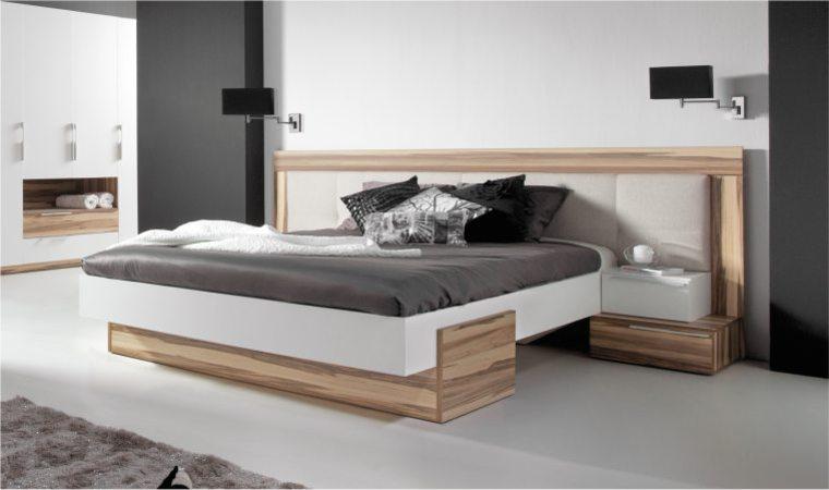 Lit bois 2 personnes design White - Tête de lit La