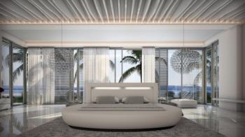 Lit rond design blanc 160x200 cm simili cuir - Kov