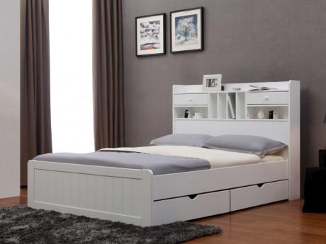 Lit MEDERICK avec rangements - 140x190cm - Pin blanc Lit MEDERICK avec rangements