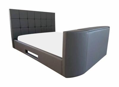 Lit 160x200 cm TV BED PU gris support TV motorisé