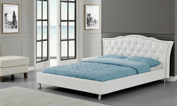 Lit capitonné Milano 160cm en blanc - Lit design c