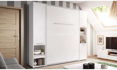 Lit escamotable vertical 140x200 avec rangements blanc Lit escamotable vertical 140x200