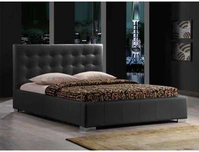 Lit adulte capitonné en simili cuir noir 160x200 c