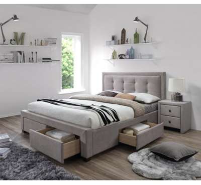 Lit 160x200 beige avec sommier et tiroirs de range