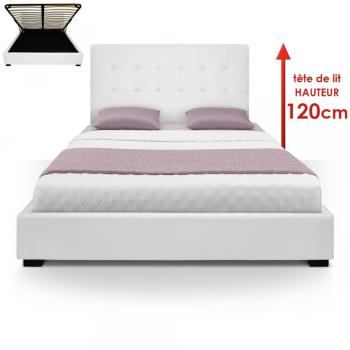 Lit Coffre Trevene + Sommier 160cm Blanc