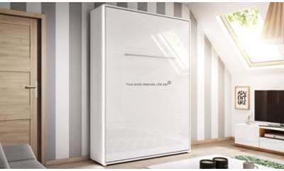 Lit escamotable vertical avec LED Créato blanc 140x200 Lit escamotable vertical avec