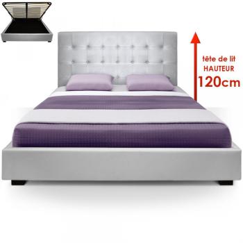 Lit Coffre Trevene + Sommier 180cm Argent
