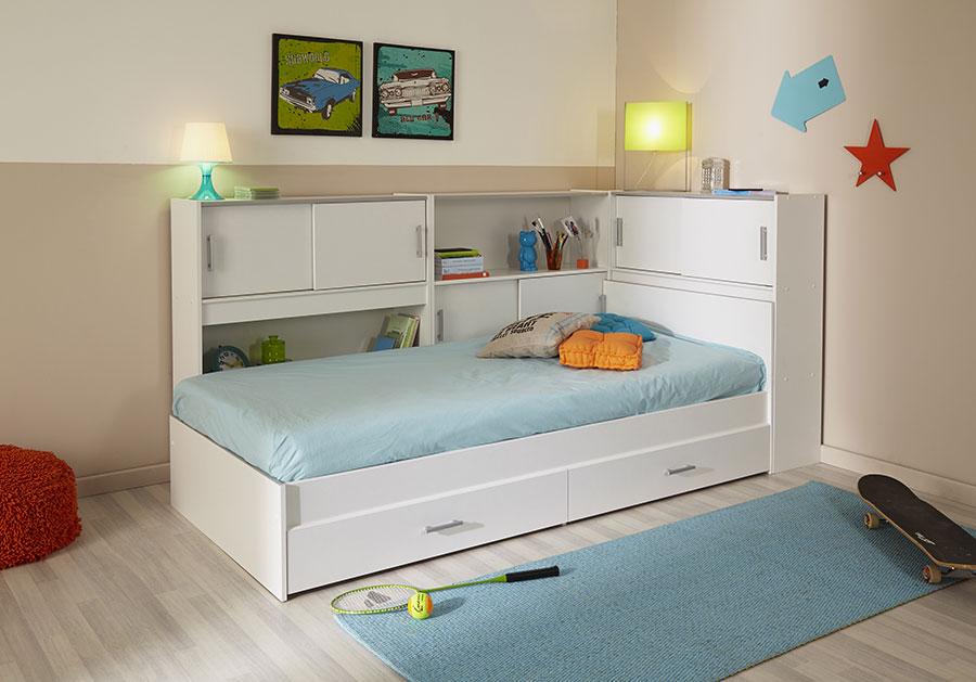 Grand lit adolescent avec tiroirs couleur blanc BO